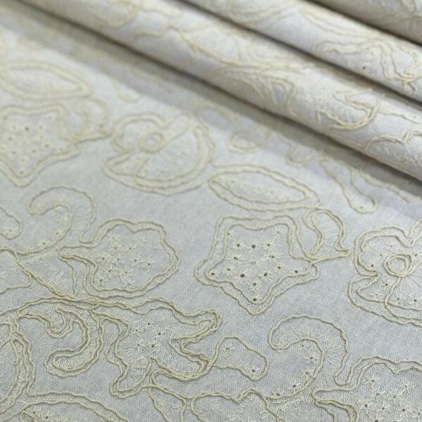 Linho Misto Natural Bordado Off White